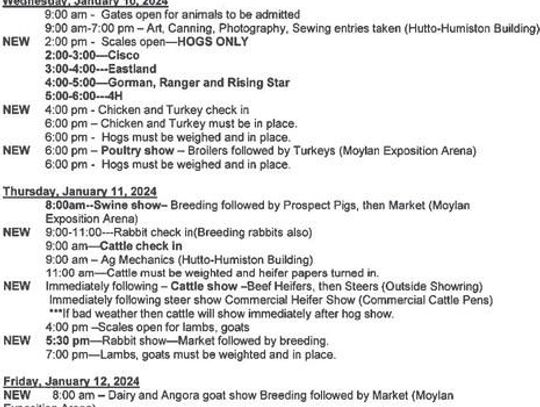 2024 Eastland County Livestock Show Schedule