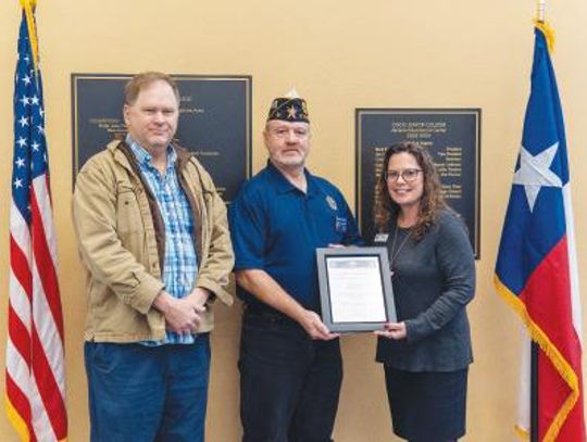 Cisco College Presented Certificate of Appreciation from the Dept. of Texas American Legion