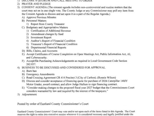 County Commissioners Court Meeting Monday, August 17