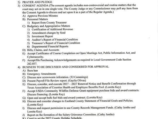 Eastland County Commissioners Meeting 6/22/26