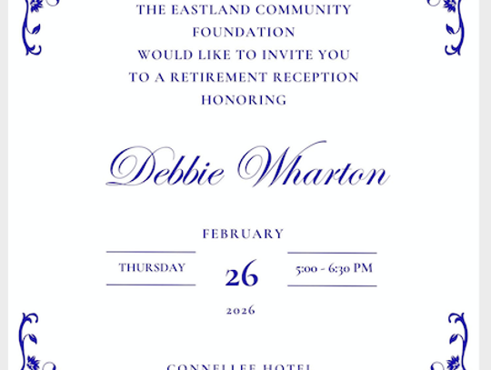 Debbie Wharton Retirement Reception Thurs., Feb. 26