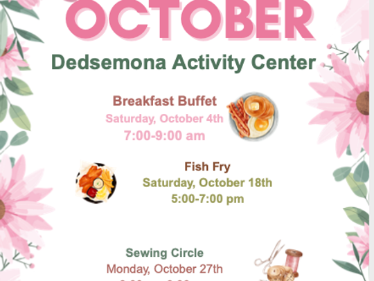 Desdemona Activity Center Activities for October