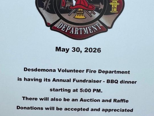 Desdemona Volunteer  Fire Department Annual BBQ Fundraiser Saturday, May 30