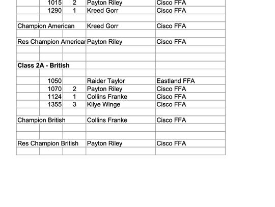 Eastland Co. Livestock Show Results Market Steers 