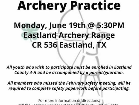 Eastland County 4-H Archery Practice Mon. June 19 