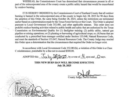Eastland County Burn Ban in Effect