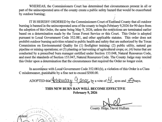 Eastland County Burn Ban In Effect