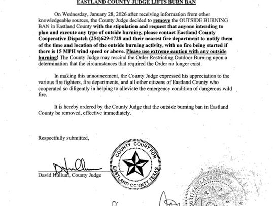 Eastland County Burn Ban Lifted