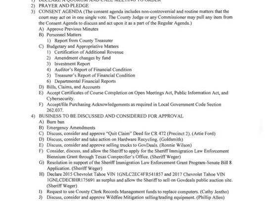 Eastland County Commissioners Court 2/23/26 at 9 AM