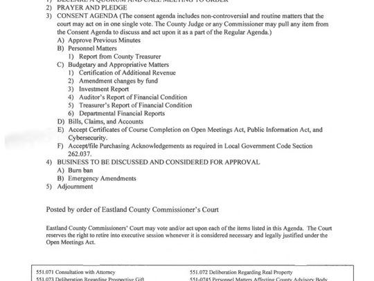 Eastland County Commissioners Court Meeting