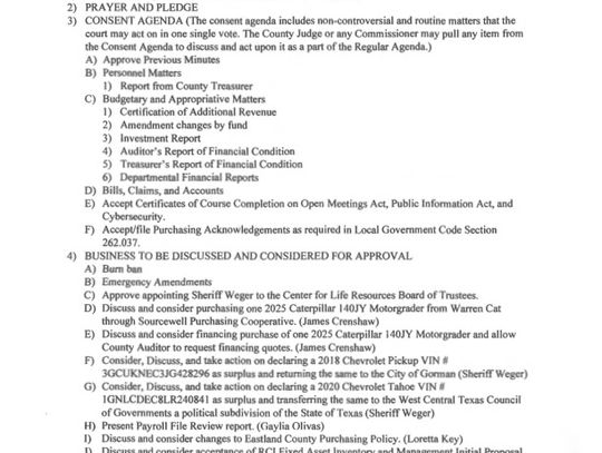 Eastland County Commissioners Court Meeting 5-26, 9 AM