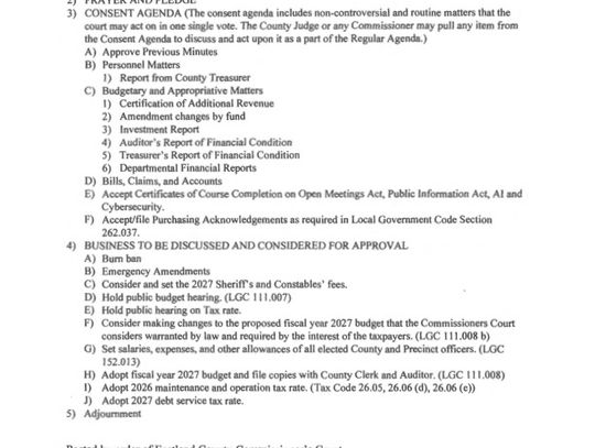 Eastland County Commissioners Court Meeting 8/24