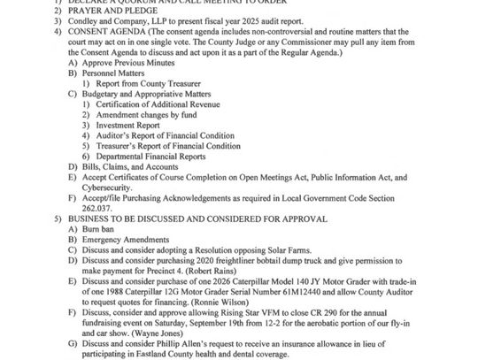 Eastland County Commissioners Court Meeting July 13