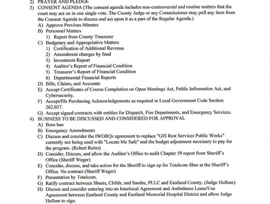 Eastland County Commissioners Court Meeting October 13