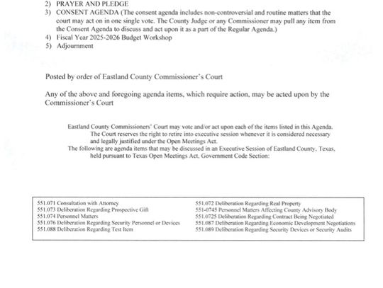 Eastland County Commissioners Court Special Meeting 6/24/25