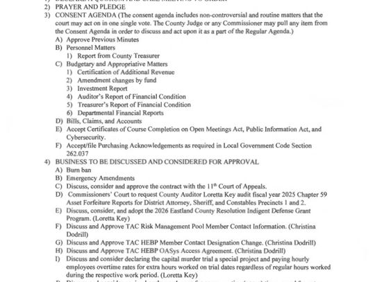 Eastland County Commissioners Meeting 10/14/25