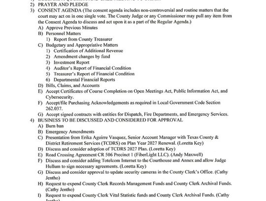 Eastland County Commissioners Meeting 10/26/26