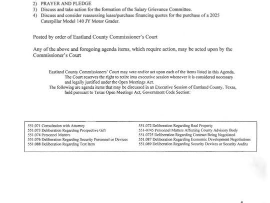 Eastland County Commissioners Special Meeting