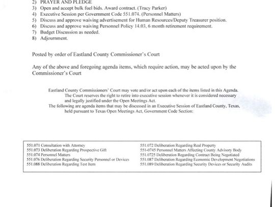 Eastland County Commissioners Special Meting July 17
