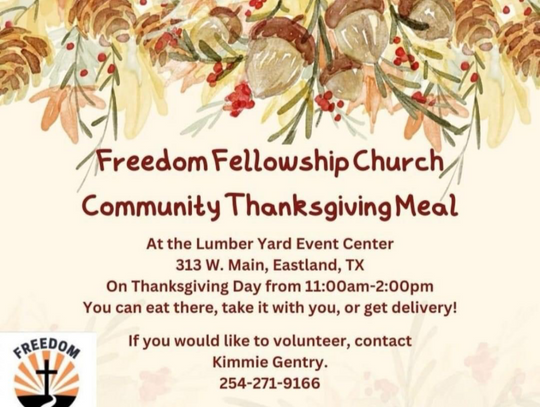 Freedom Church  Thanksgiving Meal Nov. 28