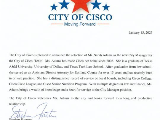 Sarah Adams is New City Manger for City of Cisco