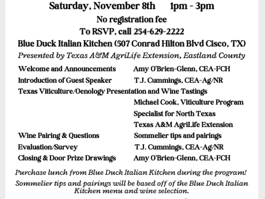 Vine to Wine Sat., Nov. 8th at Blue Duck Winery, Cisco