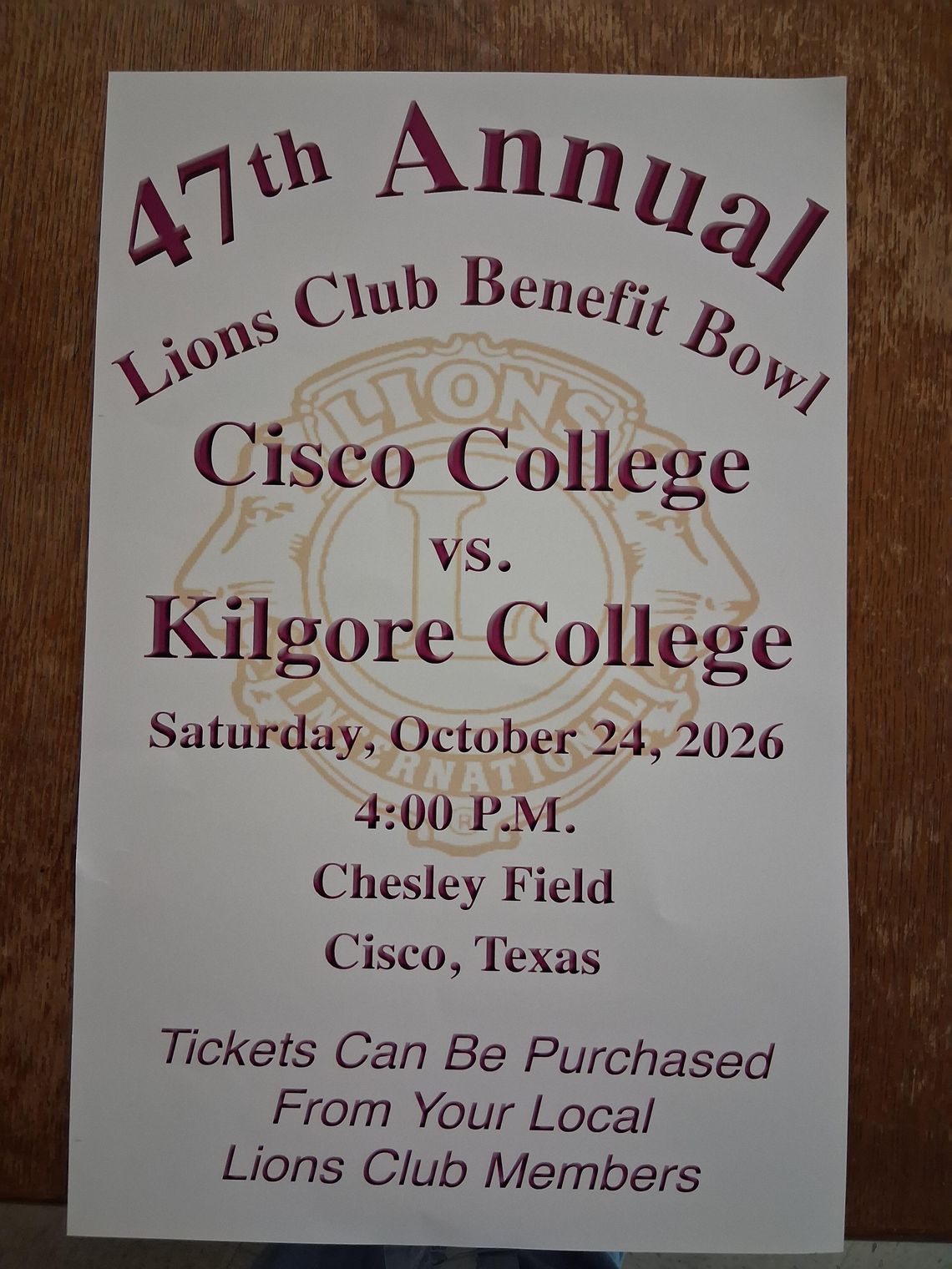 47th Annual Lions Benefit Bowl October 24th 47th Annual Lions Benefit Bowl October 24th