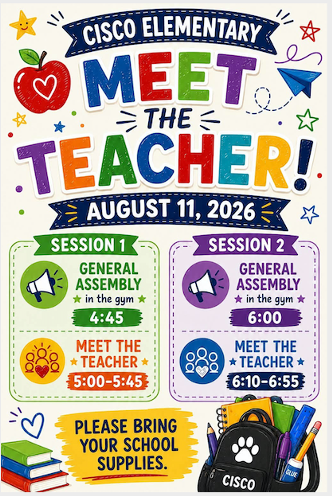 Cisco Elementary Meet The Teacher Tuesday, August 11