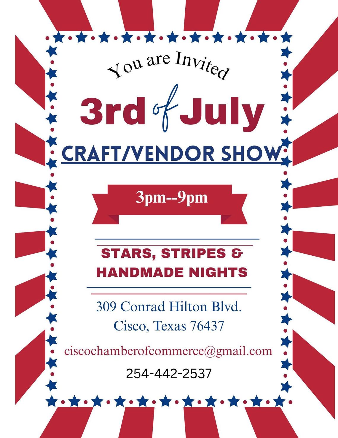 Craft/Vendor Show July 3rd in Cisco