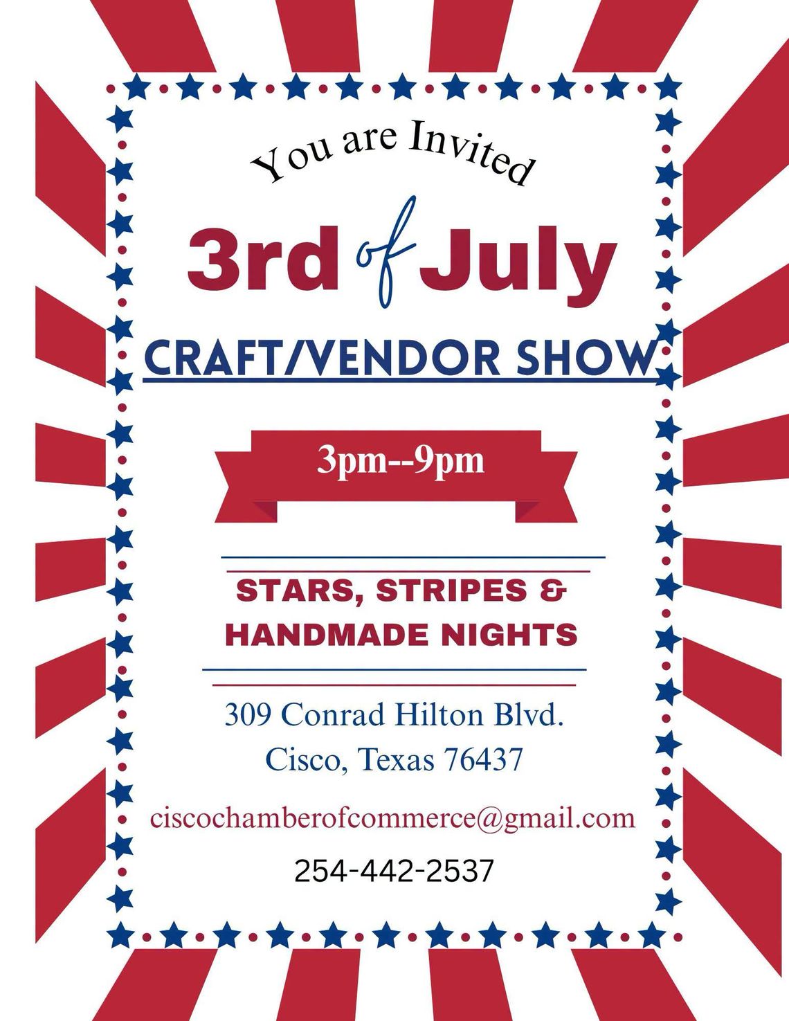 Craft/Vendor Show July 3rd in Cisco Craft/Vendor Show July 3rd in Cisco