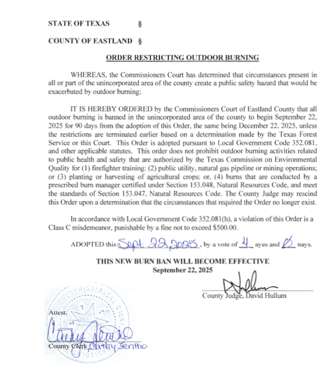 Eastland County Burn Ban In Effect Eastland County Burn Ban In Effect