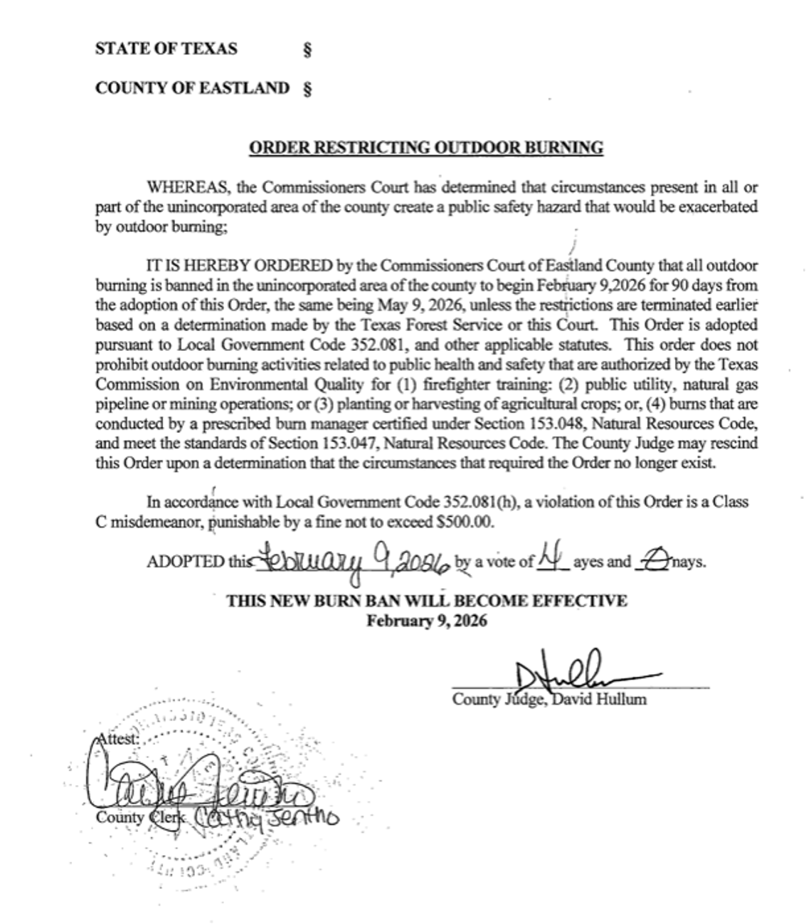 Eastland County Burn Ban In Effect