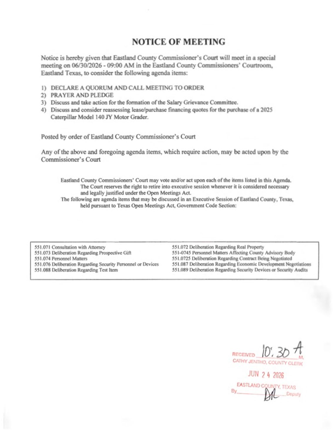 Eastland County Commissioners Special Meeting