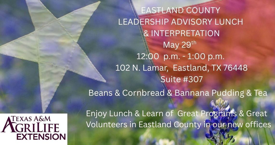Eastland County Leadership Advisory Lunch & Interpretation May 29 Eastland County Leadership Advisory Lunch & Interpretation May 29