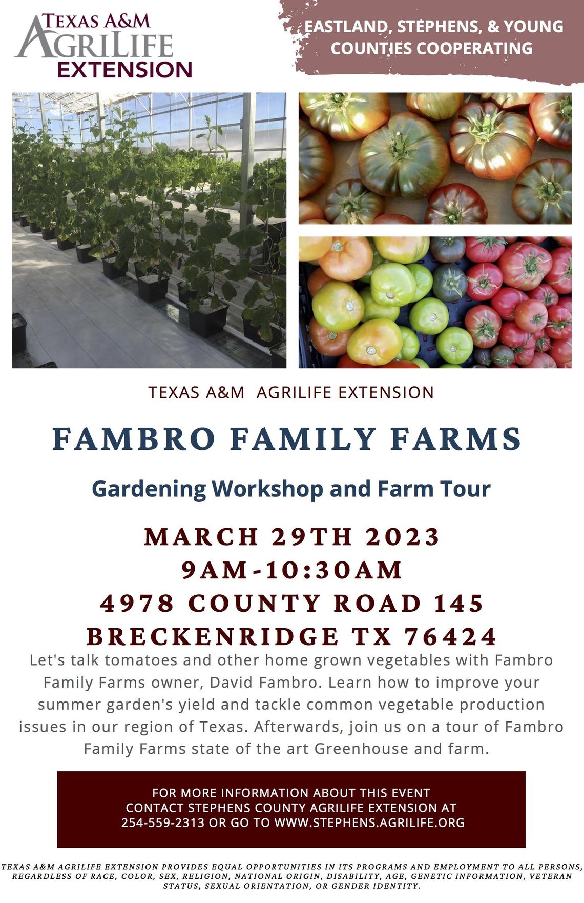 Gardening Workshop and Farm Tour March 29