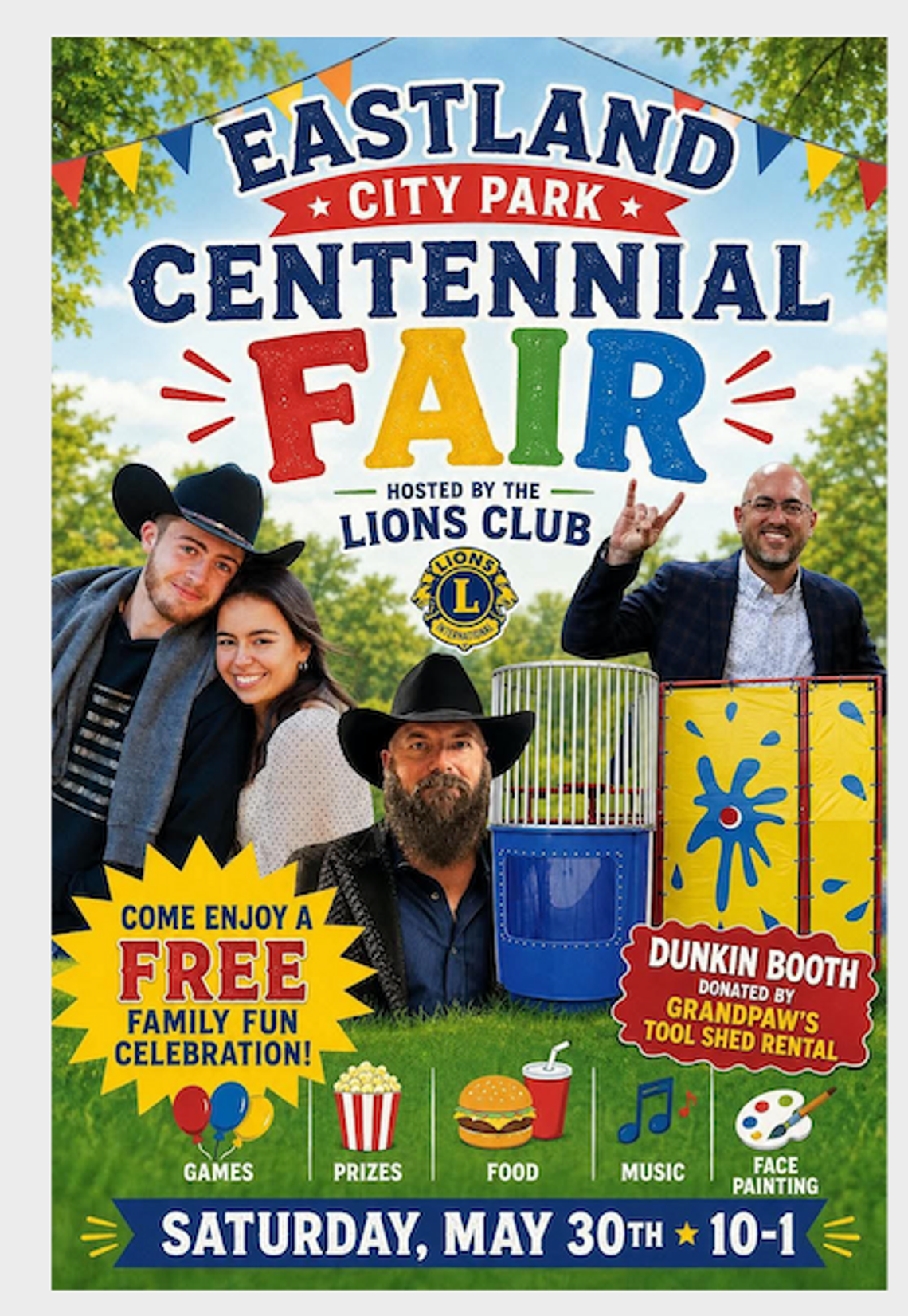 Lions Club Eastland City Park Centennial Fair Sat., May 30th