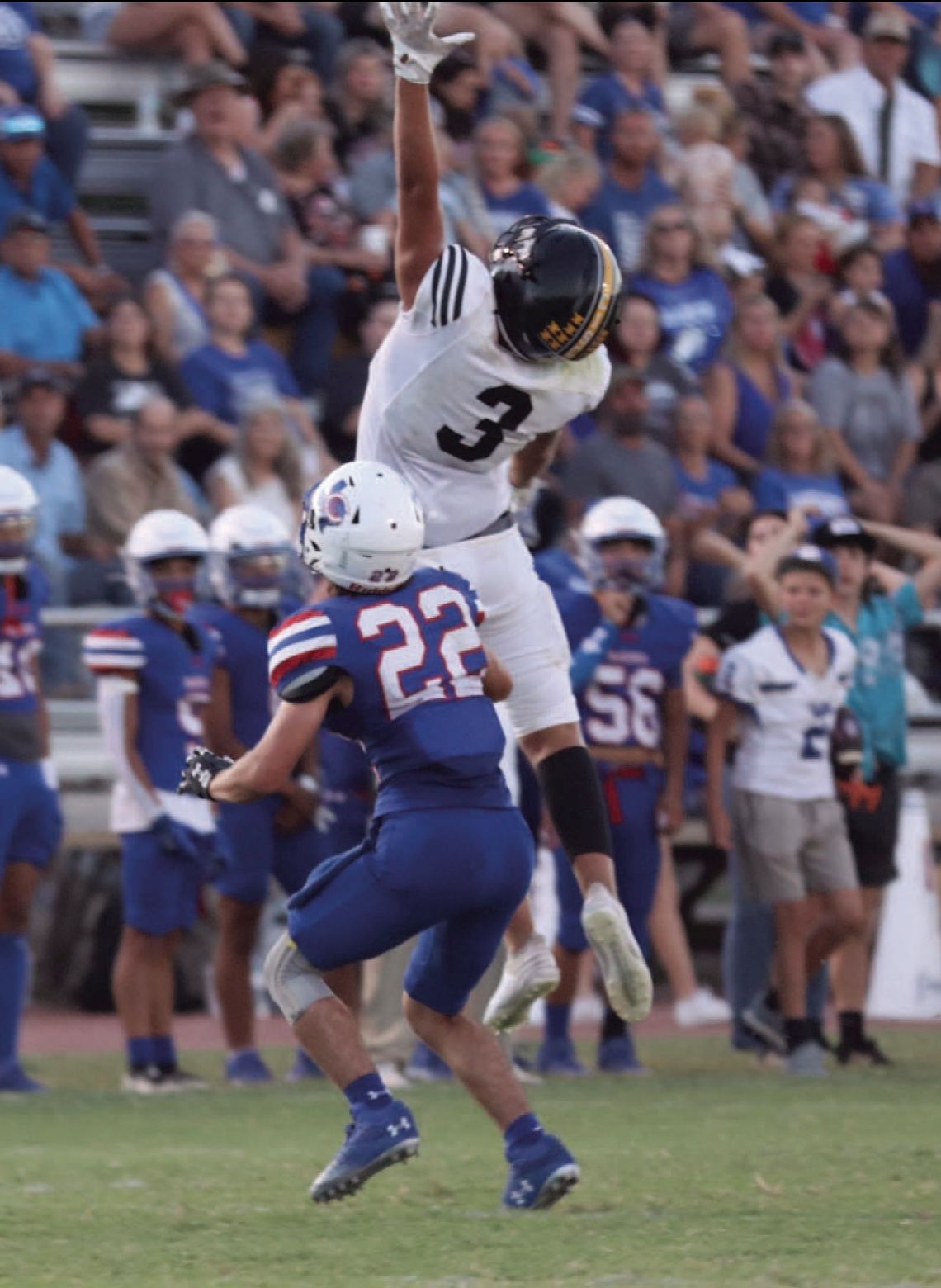 Lobo #3 Laike Kennedy reaching for the football last Friday in Coleman. Cisco Loboes won by a score of 35 to Coleman 22.