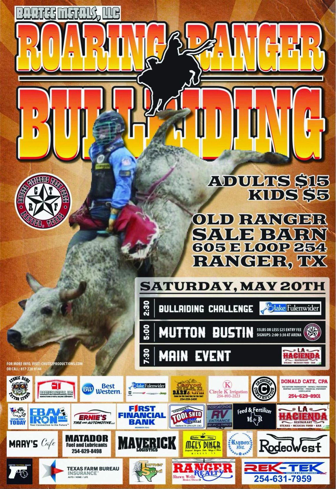 Roaring Ranger Bull riding Sat., May 20 