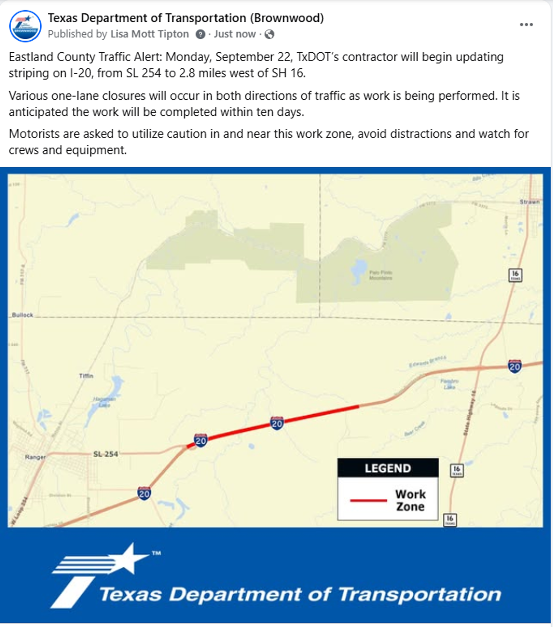 TX DOT Eastland County Traffic Alert TX DOT Eastland County Traffic Alert