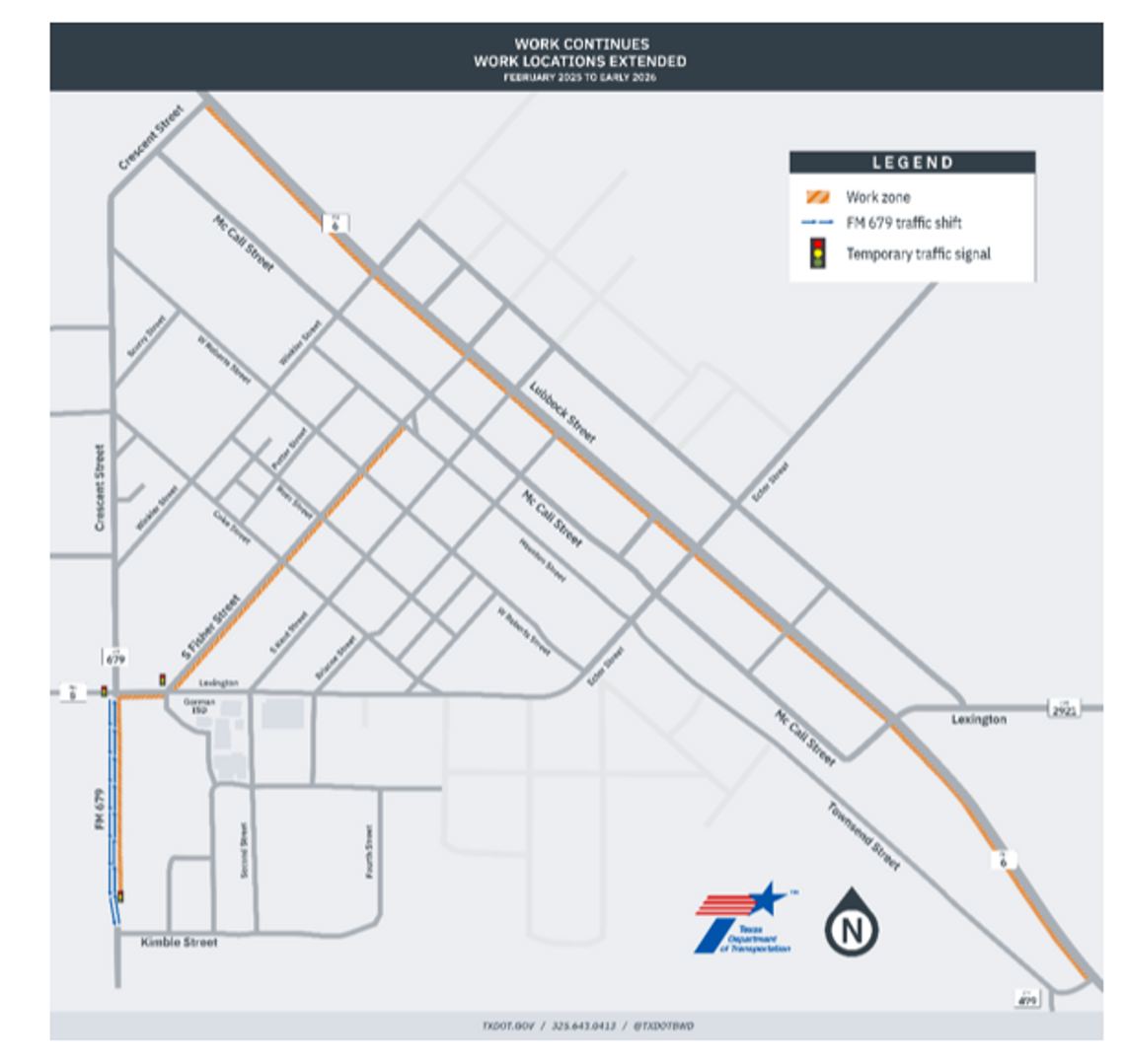 Work zone extended as SH 6 construction continues