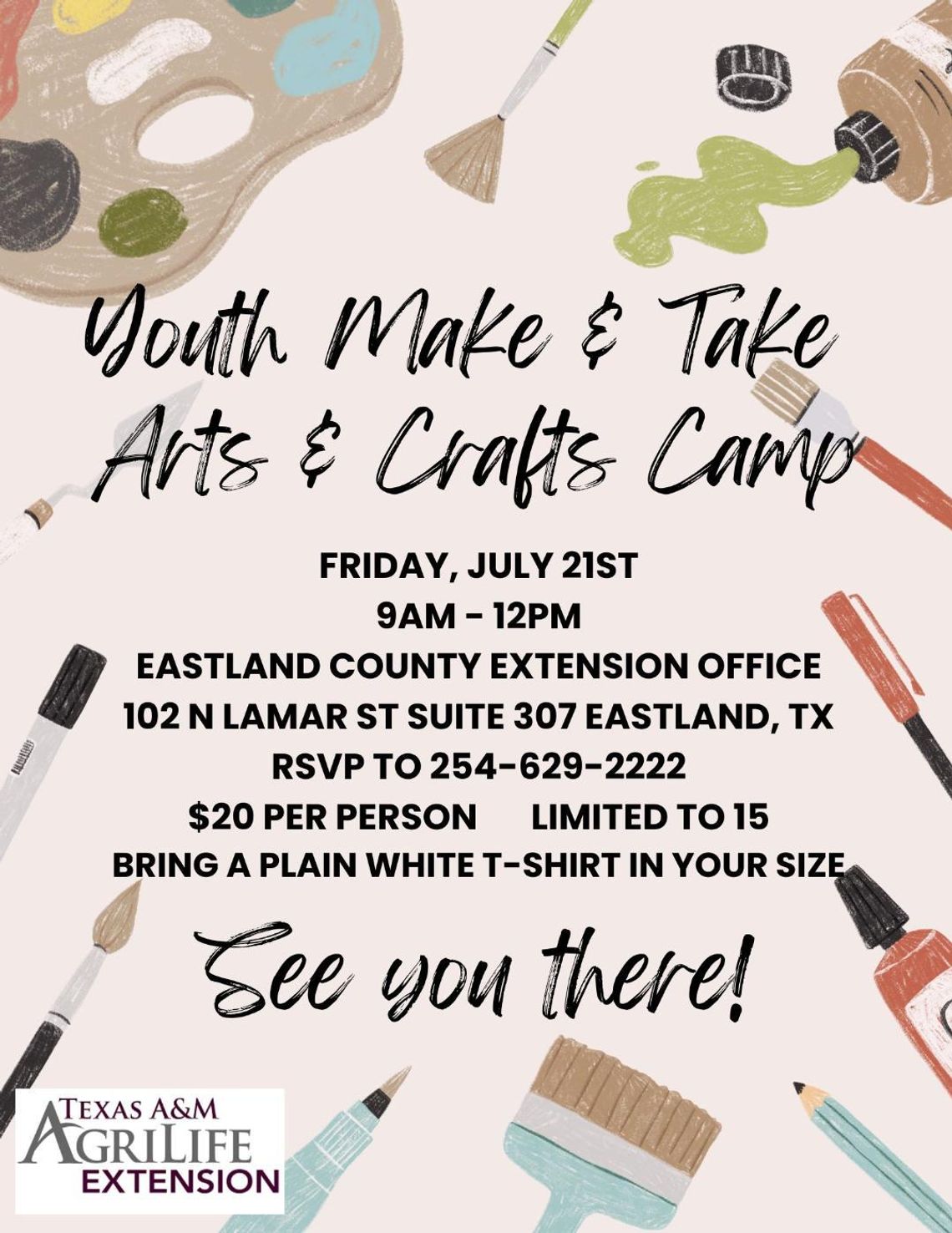 Youth Make & Take Arts and Crafts Camp July 21 